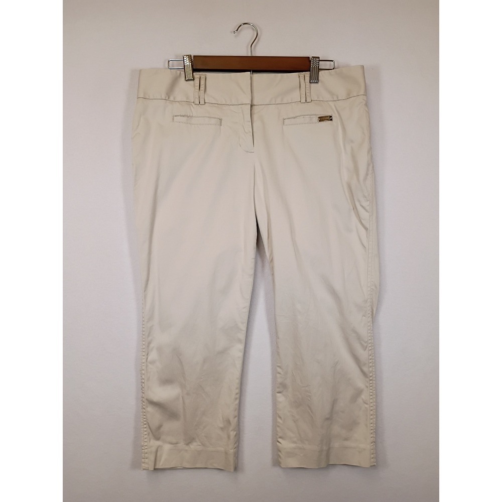 Classic Preppy Express Womens 12 Khaki Beige Stretch Cotton Cropped Dress Pants